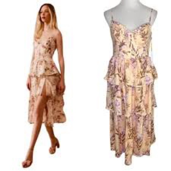 House of Harlow 1960 Linen Floral Tiered Corset Maxi Dress Large - Picture 1 of 13